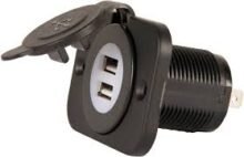 2xUSB įkroviklis 5V 2.1A, su dangteliu, 12/24V, juodas