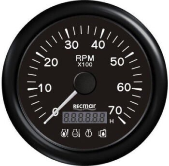 Tachometras su val. skaitliuku ir 4 LED indikatoriais juodas 0–7000 rpm, ø100 mm