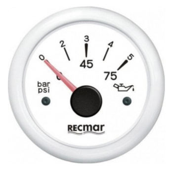 Alyvos slėgio indikatorius baltas 0–5 bar, Ø51 mm