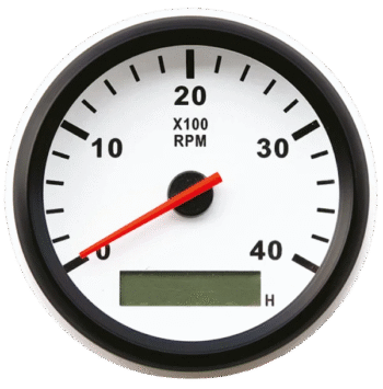 Tachometras su moto valandų skaitikliu 0–8000 aps./min, Ø85 mm, baltas ciferblatas, juodas apvadas, IP67