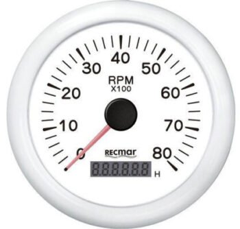 Tachometras su valandų skaitikliu 0–8000 RPM, baltas, Ø100 mm