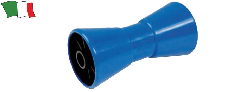 Centrinis mėlynas priekabos kilio ratukas su nailono įdėklu 98 × 206 × 16 mm