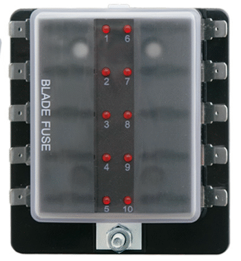 Saugiklių blokas su LED indikacija, 10 saugiklių