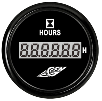 Moto valandų skaitiklis skaitmeninis Ø52 mm, 9–32 V, juodas rėmelis, juodas ciferblatas, IP67