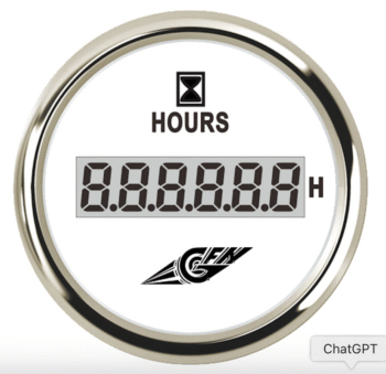 Moto valandų skaitiklis skaitmeninis Ø52 mm, 9–32 V, nerūdijančio plieno rėmelis, baltas ciferblatas, IP67