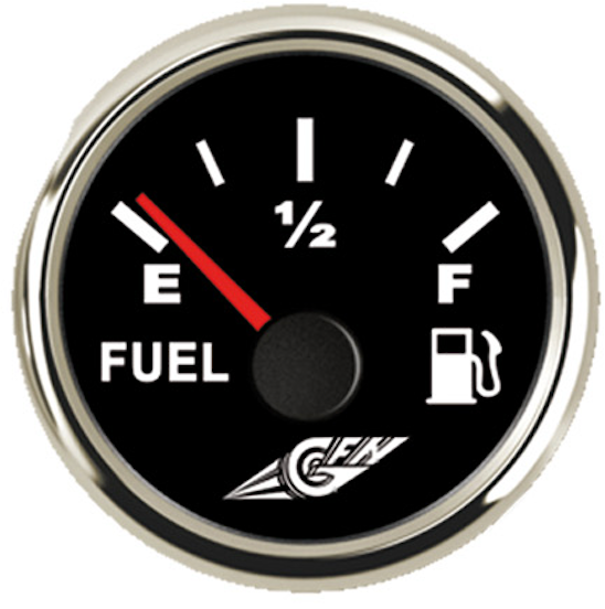 Kuro lygio daviklis su nerūd. plieno apvadu, juodu ciferblatu, Ø52 mm, IP67, 10–180 Ohm