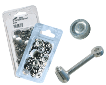 Nerūdijančio plieno spaudės (15 vnt.) su montavimo įrankiu