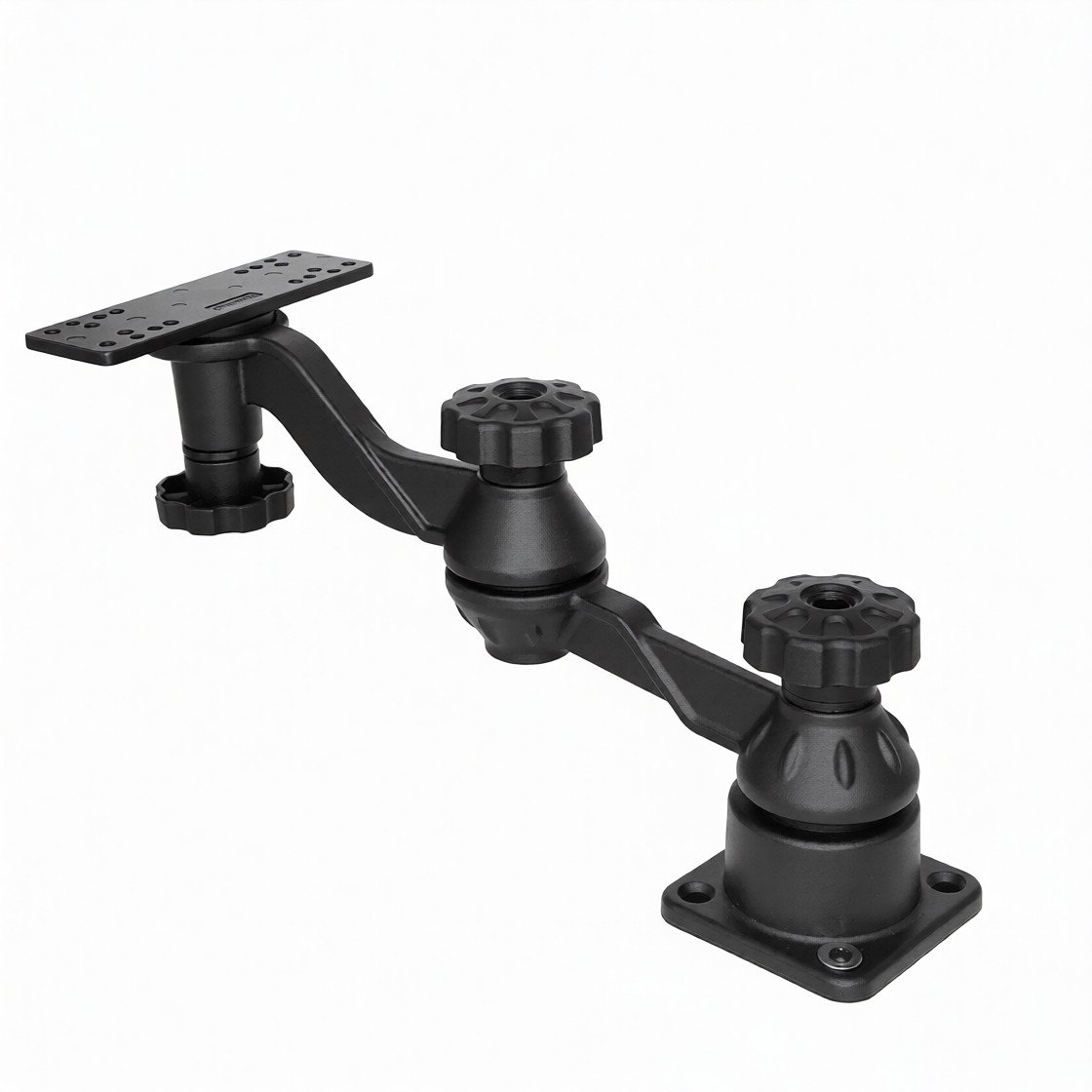 Sukiojamas echoloto ekrano laikiklis horizontalaus tvirtinimo, dviejų svirčių